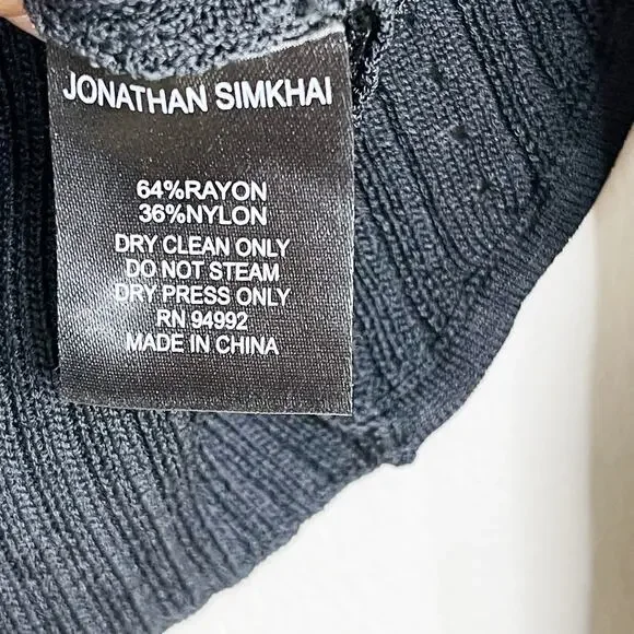 Jonathan Simkhai Ribbed Knit Wrap Long Sleeve Cropped Top Sweater Black XSmall
